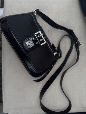 Steve Madden Black Patent Crossbody with Silver Buckle